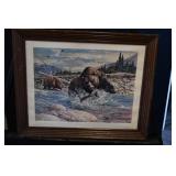Two Bears Fishing by Tom Beecham Framed Print