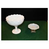 Milk Glass Tear Drop Compote & Small Footed Bowl