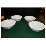 Set of 4 Indiana Glass Wild Rose Milk Glass Bowls