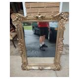Large Mirror in Gold Colored Plastic Frame