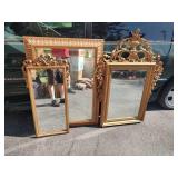 3 Gold Colored Wood Framed Mirrors