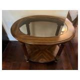 Vtg Oval Glass-Top Accent Table