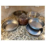Vtg Metal Baking Pans & Glass Dome