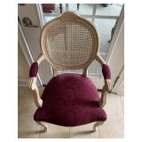 Vtg Cane-Back Armchair With Damask Seat 21ï¿½x18ï¿½x38