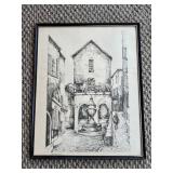 Framed Black Ink Sketch 16ï¿½ï¿½x20ï¿½ï¿½