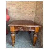 Vtg Wooden Side Table With Carving