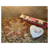 Vtg Pink Glass Bowl & Heart Boxï¿½12ï¿½