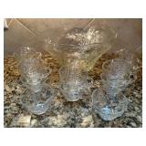 Vtg Clear Glass Punch Bowl Setï¿½12ï¿½7