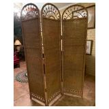 Woven Three-Panel Room Divider with Arched Design