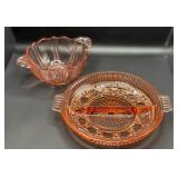 Pink Depression Glass Bowl and Tray