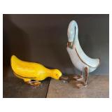 Two Duck Sculptures in Blue and Yellow