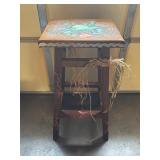 Hand-Painted Wooden Stool with Floral Design