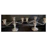 2 Sterling Silver Three-Arm Candelabras