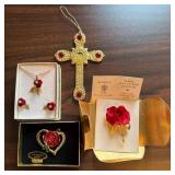 Gold-Tone Rose & Cross Jewelry Set