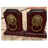 Wood & Brass Lion Bookends