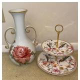 Porcelain Vase and Tiered Tray Set