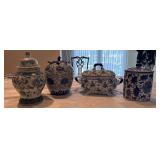 Four Blue Decorated Ceramic Jars