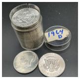 1964-D Kennedy Silver Half Dollar Roll