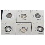 6pc Mercury Silver Dimes