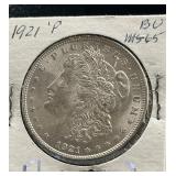 1921 -P Morgan Silver Dollar BU MS65