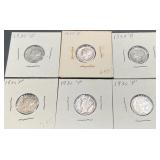 6pc 1930s Mercury Silver Dimes