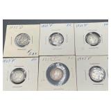 6pc 1937 Mercury Silver Dimes