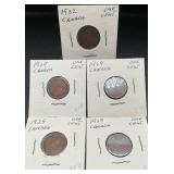 5pc Canadian One-Cent Coins