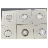 6pc Mercury Silver Dimes
