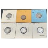6pc Mercury Silver Dimes