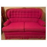 Vintage Style Wood-Trimmed Upholstered Settee