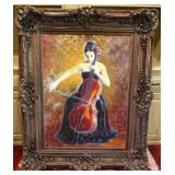 Framed O/C Painting of Cellist