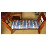 Wooden Bench With Floral Upholstery