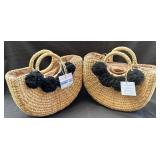 Seagrass Woven Handbags with Poms