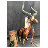 Wooden Antelope Figurine and Vase