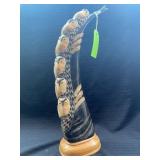 Vintage Water Buffalo Horn Owl Sculpture