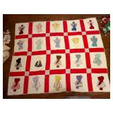 Handmade Sunbonnet Sue Quilt With Red Borders