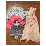 2 Handmade Bonnets, Apron, and Doll