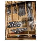 Kitchen Utensils and Flatware in Wooden Drawer