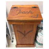 Wooden Trash Bin with Decorative Carving