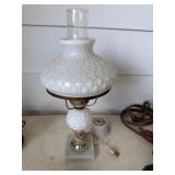 Quilted Milk Glass Lamp with Marble Base 19'