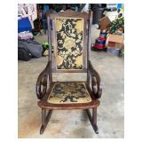 Wooden Rocking Chair with Floral Upholstery