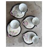 Bavarian Hand-Painted Cups and Saucers Set with Fl