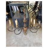 Six-Light Ornate Metal and Gilt Chandelier