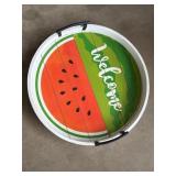 Round Wooden Tray With Watermelon Design, 20-Inch