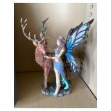 Fairy and Stag Figurine With Blue Wings