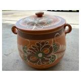 Handmade Mexican Clay Pot with Lid and Floral Desi