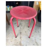 Red Metal Stool with Perforated Seat, 18'
