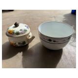 Floral Enamel Teapot and Bowl Set