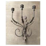 3-Arm Iron Sconce with Leaf Motif, 22' Tall