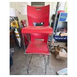 Retro Red Plastic and Metal Dining Chairs